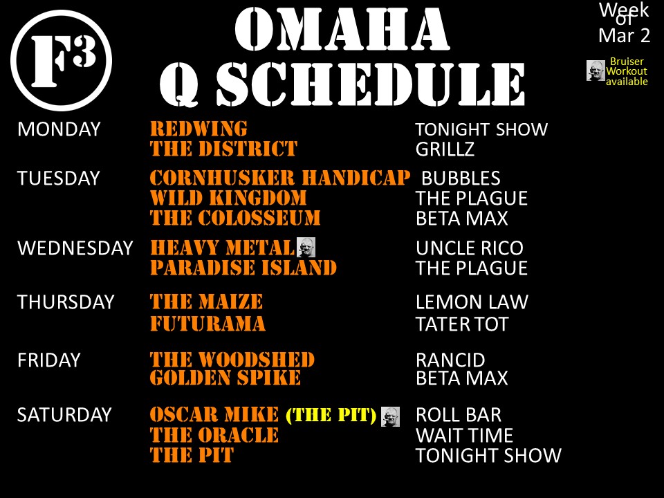 F3Omaha's tweet image. Schedule:
📣 #FirstFriday #SecondF Lunch at @WestroadsMall Flagship Commons

Mark Your Calendar | Saturday Apr 18 | #CSAUP Convergence | #F3Omaha #SecondAnniversary