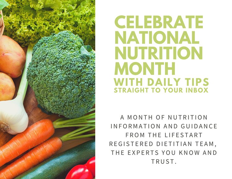lifestart's tweet image. Happy #NationalNutritionMonth ! Sign up for free nutrition tips daily from your club's Registered Dietitian.