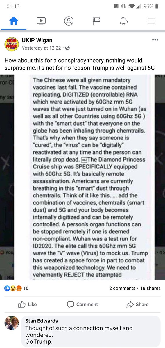 If anyone has been curious what <a href="/UKIP/">UKIP</a> have been up to since #Brexit well... Apparently they've sussed that #CoronaOutbreak is linked with 5G in an effort to control us.... This is real, we're beyond parody folks

Thank god <a href="/realDonaldTrump/">Donald J. Trump</a> sussed it too...
