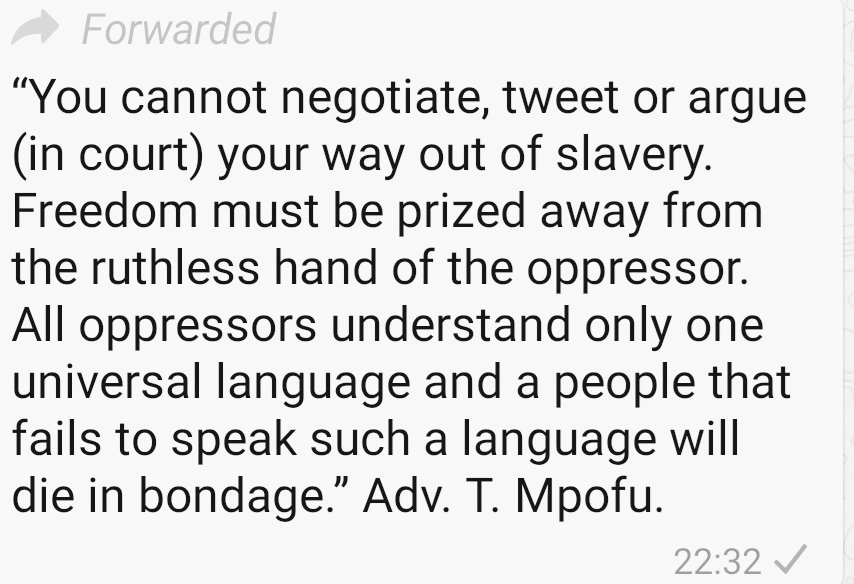 ProfJNMoyo's tweet photo. #TimeToSpeakTheirLanguage
Advocate Thabani Mpofu says you cannot negotiate, tweet or litigate in court your way out of slavery! https://t.co/ZvnPouUxgG