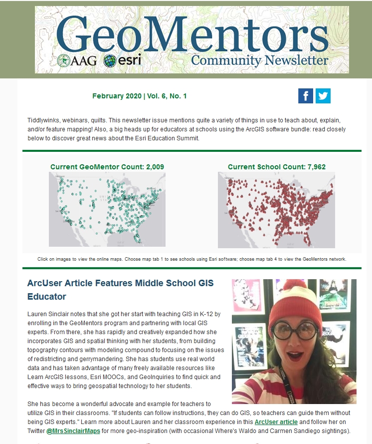 nettiequette's tweet photo. On the cover of the latest #GeoMentors Newsletter @MrsSinclairMaps #GeoInspiration #MappyMondayMotivation #GeoInquires #DIY #cartography4kids #GeoHero Learn how #MrsSinclairMaps is ready to help other teachers curious about teaching #GIS to reach outโก๏ธhttps://t.co/8en7t3gnrS https://t.co/QPXblK1a5A