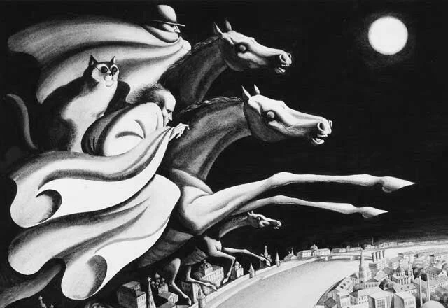 Drawings by Sergey Alimov for an unmade animated version of Mikhail Bulgakov's novel, THE MASTER AND MARGARITA. 1950s. 