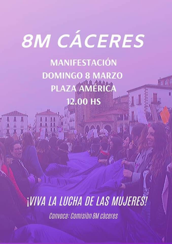 AsambleaFemCC's tweet photo. En Cáceres manifestación 8M 2020 a las 12h00 en la plaza de América https://t.co/sCYPjvAL77