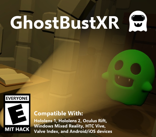 realityhackmit's tweet photo. GhostBustXR is an asymmetrical multiplayer social XR game that creates friendly competition between one human and 3 ghosts. They are controlled in real-time by people either on their phones or on their headsets. It’s a fun spooky game for everyone to play! https://t.co/y2lbw6rJqH https://t.co/LWv0qIG6bm