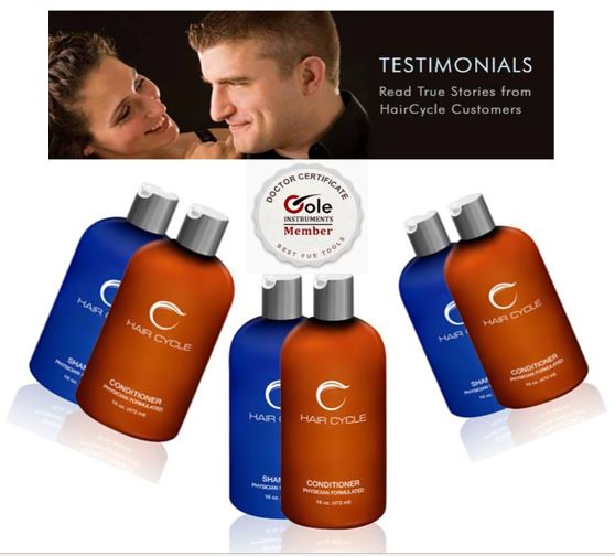 Exclusive all natural line of hair and scalp care products to gently clean your hair while promoting hair growth and retention. Try the HairCycle Basic Kit, one bottle of Conditioner and Shampoo each in their respective sizes of 8 oz and 16 oz. 
See: haircycle.com/testimonials