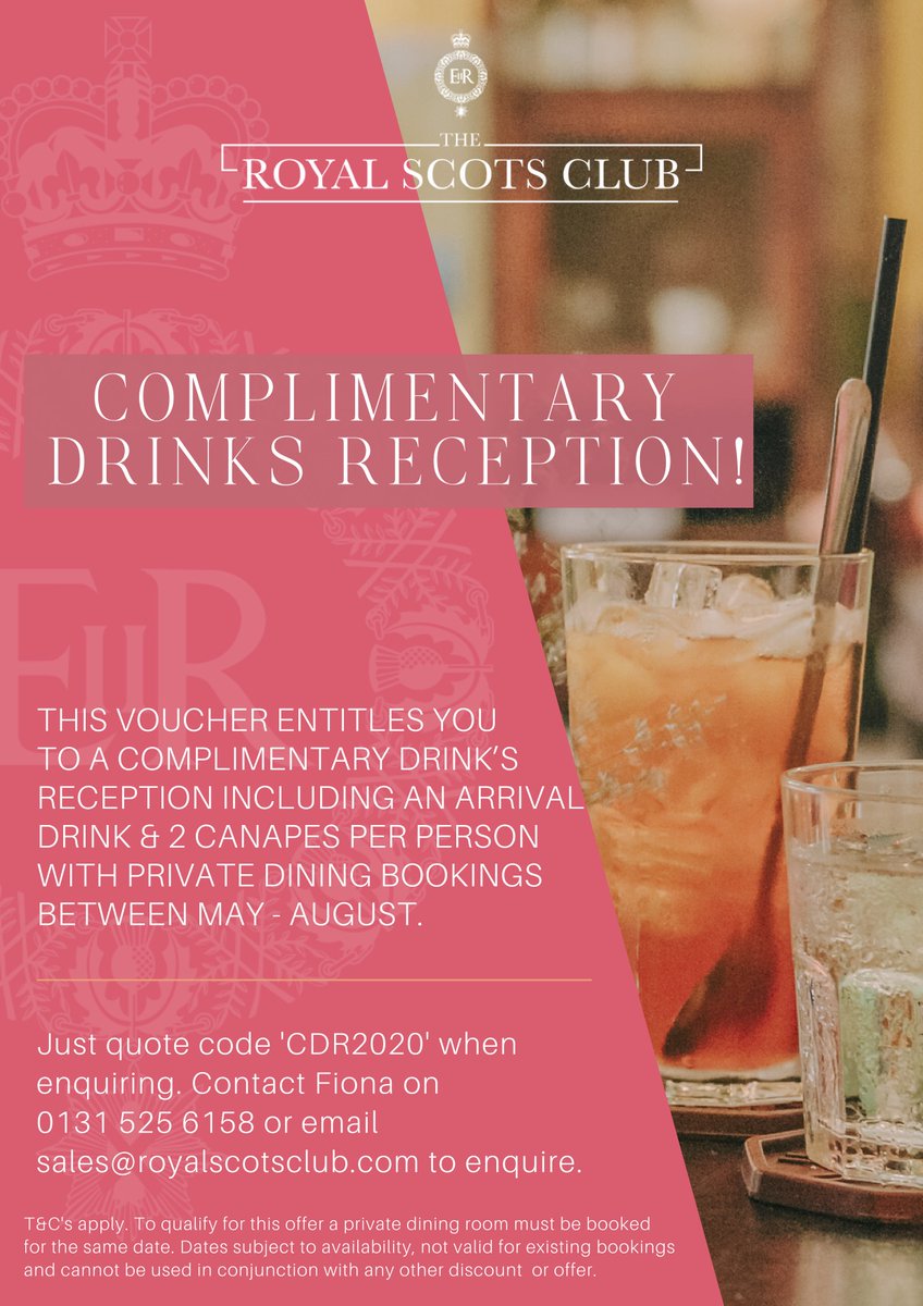 The Royal Scots Club (@royalscotsclub) on Twitter photo Planning a summer celebration? 🎉 Enjoy a complimentary drinks reception including an arrival drink and 2 canapés per person with ALL private dining bookings between May-August! 🍸 T&C's apply. For more information, please email below:
sales@royalscotsclub.com
#royalscotsclub Planning a summer celebration? 🎉 Enjoy a complimentary drinks reception including an arrival drink and 2 canapés per person with ALL private dining bookings between May-August! 🍸 T&C's apply. For more information, please email below:
sales@royalscotsclub.com
#royalscotsclub