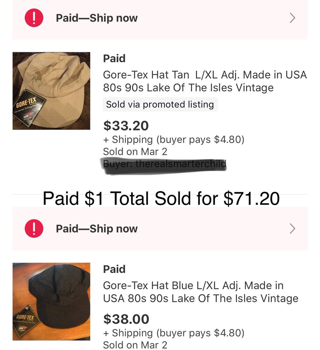 What I sold on eBay today! Still selling hats, have made a small fortune on vintage and rare hats, make sure your checking even used hats out at garage/estate sales or even thrift stores.

#hatlife #garyveechallenge #garyvee #reezyresells #resellercommunity #fliplife #eBay