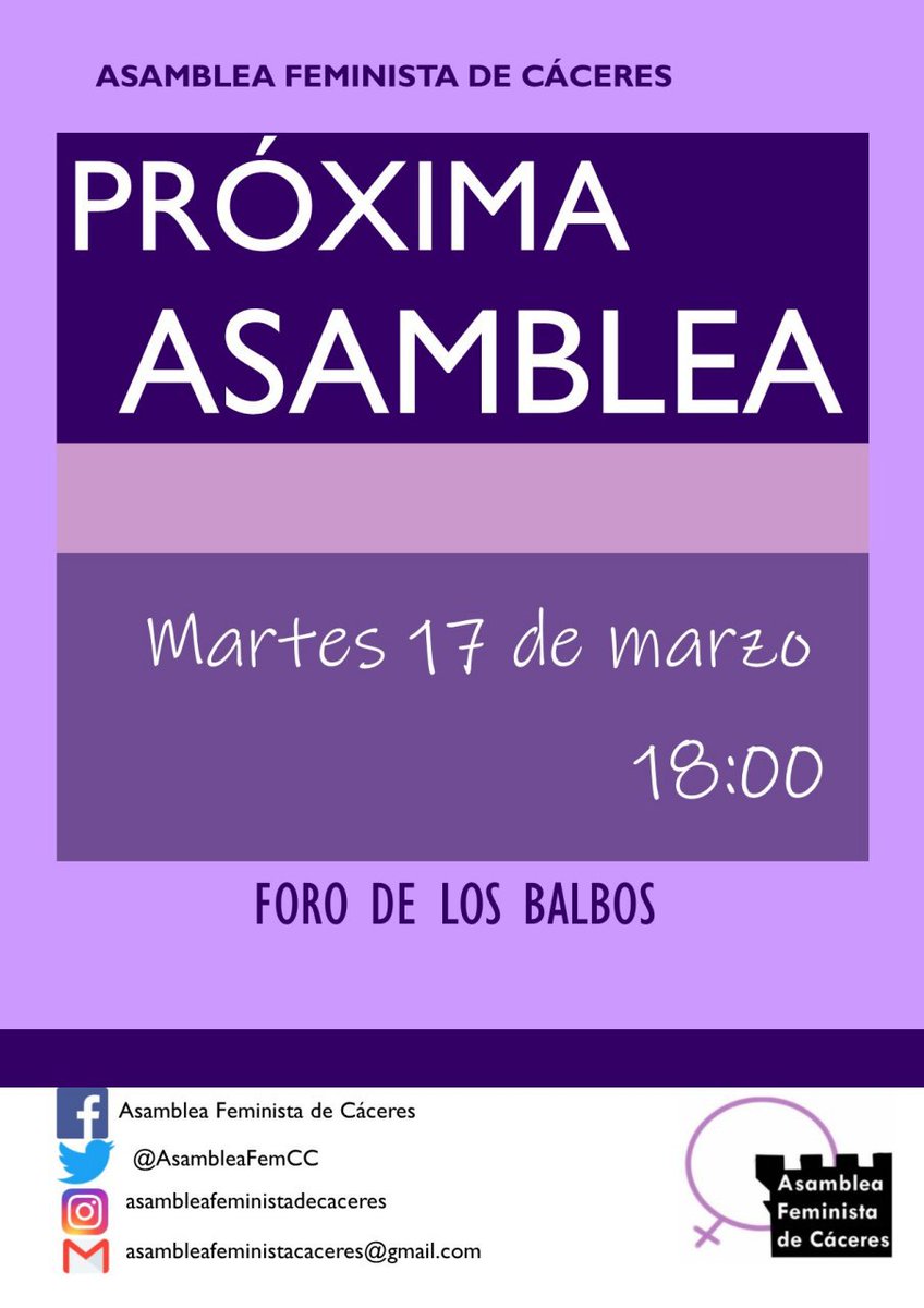 AsambleaFemCC's tweet photo. Si después del 8M quieres compartir y unirte a la asamblea feminista de Caceres, no lo dudes! vente a nuestra asamblea el día 17 de marzo a las 18h00 https://t.co/sZVDdsxamU