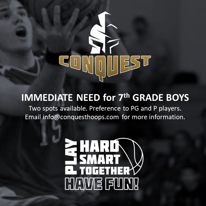 ConquestHoopsTN's tweet photo. Openings in 3rd, 7th and for 10th or 11th grade Boys players! Also a couple of spots for Girls HS players. Email info@conquesthoops.com or text 865-850-6529 for more info! #TSSAA #TMSAA #AAU #basketball https://t.co/bzXbTSyX6b