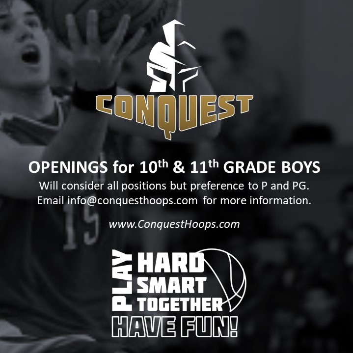 ConquestHoopsTN's tweet photo. Openings in 3rd, 7th and for 10th or 11th grade Boys players! Also a couple of spots for Girls HS players. Email info@conquesthoops.com or text 865-850-6529 for more info! #TSSAA #TMSAA #AAU #basketball https://t.co/bzXbTSyX6b
