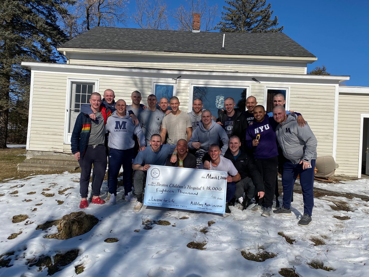 Middlebury Athletics (@middathletics) on Twitter photo Yesterday, <a href="/middmlacrosse/">Middlebury Men's Lacrosse</a> players participated in Lacrosse for Life. The initiative donates $1,000 to <a href="/BostonChildrens/">Boston Children's</a> for every player that shaves their head and the Panthers raised $18,000! #GoMidd #whyd3 Yesterday, <a href="/middmlacrosse/">Middlebury Men's Lacrosse</a> players participated in Lacrosse for Life. The initiative donates $1,000 to <a href="/BostonChildrens/">Boston Children's</a> for every player that shaves their head and the Panthers raised $18,000! #GoMidd #whyd3