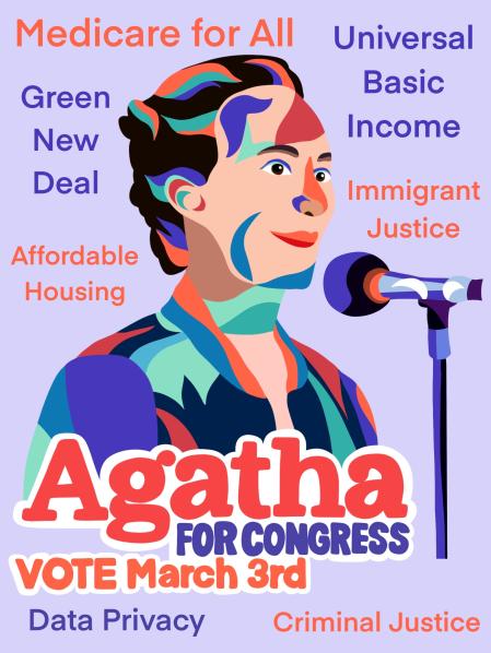 AgathaBacelar's tweet photo. Check out this awesome campaign poster art from Audrey H., she's a passionate volunteer who has worked tirelessly for #AgathaForCongress because of her belief in the urgent need for #UBI, immigrant and climate justice and affordable housing in #SanFrancisco. π https://t.co/MCT4PMJFAf