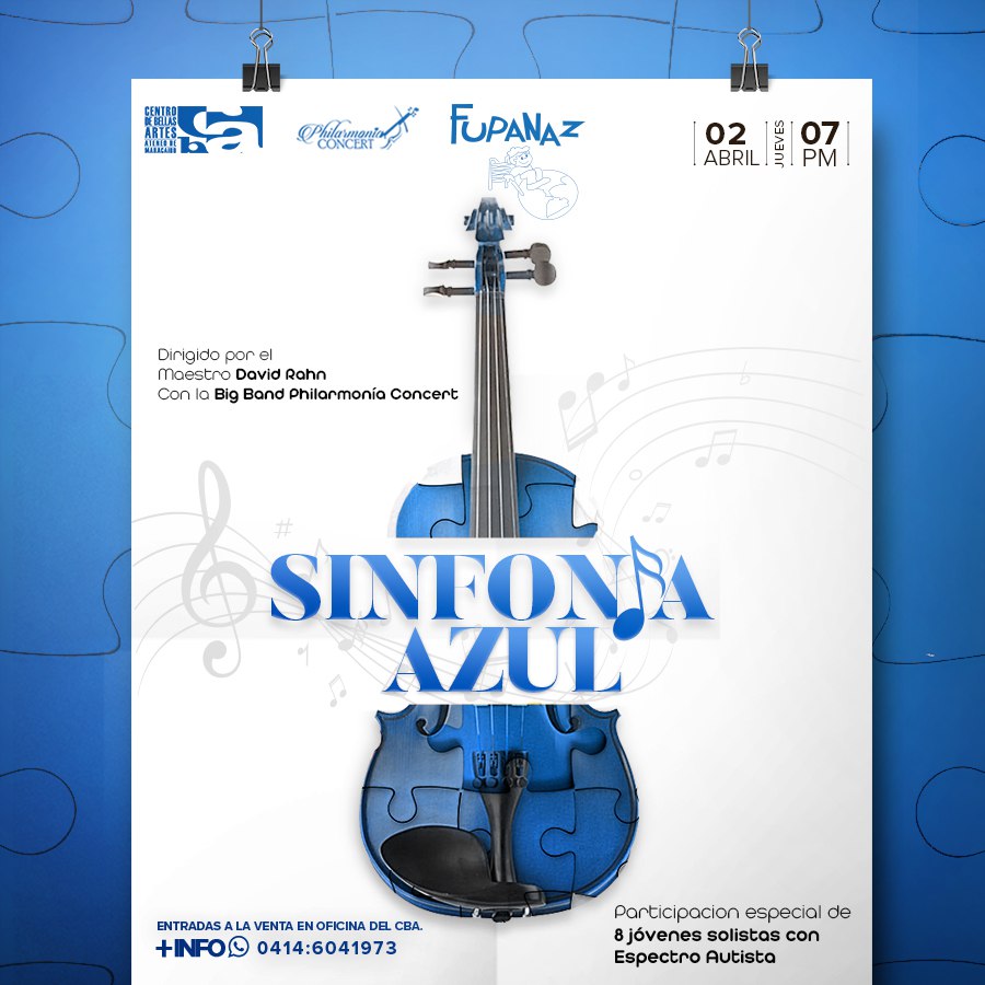El 2 de abril celebraremos 67 aniversario del <a href="/CBAateneo/">Centro de Bellas Artes Ateneo de Maracaibo</a> con el concierto “Sinfonía Azul” |@philarmoniaconcert dirigida por @davidrahndirector y la participación de 8 jóvenes cantantes espectro autista de <a href="/fupanaz/">Fupanaz</a> Entradas a la venta en preventa. Información 0414-6041973