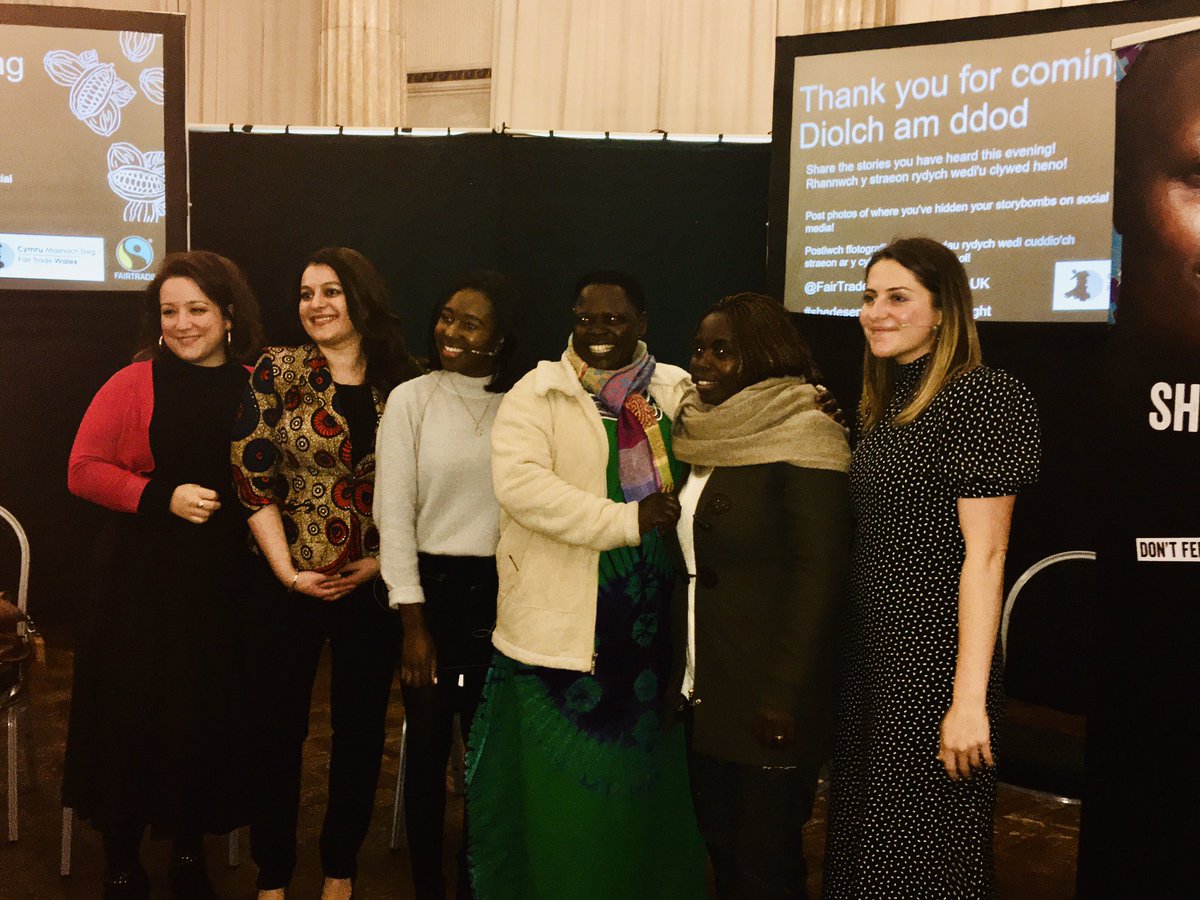 💭 Final panel thoughts of the evening include:  

“We need to pay more for the well-being of the farmers, coffee or cocoa.” 

“If we want a better world, to see change, we have to fight for it.” 

Thank you to our panel for sharing their stories 👏🏻👏🏻 Diolch!!