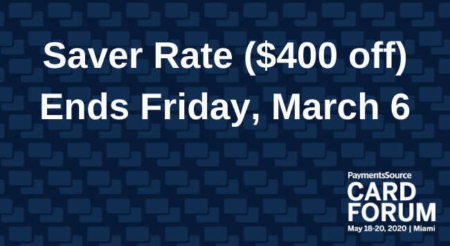 Card_Forum's tweet photo. ATTN Card Forum followers! Saver rate tickets ($400 off) end this Friday, March 6. Get your ticket now to join the card &amp; payments industry in Miami - https://t.co/zQvt58veYg #CardForum #payments https://t.co/4swoNaRVBS
