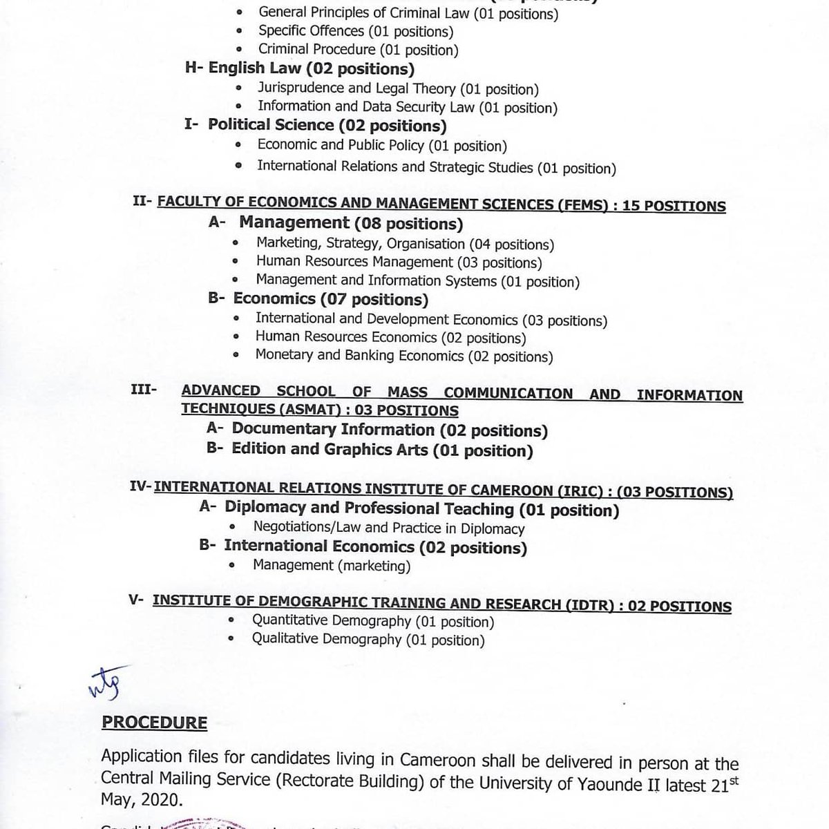 MinesupCmr's tweet photo. Press release on the call for applications for the recruitment of 56 teaching staff in the University of Yaounde 2
#MINESUP
#UY2 https://t.co/8prsbzi7Zi