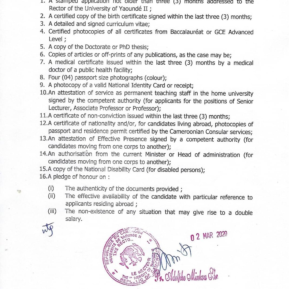 MinesupCmr's tweet photo. Press release on the call for applications for the recruitment of 56 teaching staff in the University of Yaounde 2
#MINESUP
#UY2 https://t.co/8prsbzi7Zi