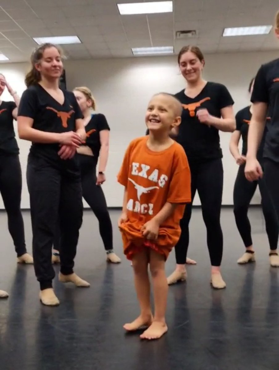 FoJFoundation's tweet photo. Welcome to the FOJ Family, Mia! This brain tumor warrior is adopted by @UTexasDance! Mia danced her way into the hearts of her teammates, got her very own Longhorn gear & celebrated this special new friendship. Proud to add another special UT team into our FOJ Family! #FOJPride https://t.co/a2kXRwOliM