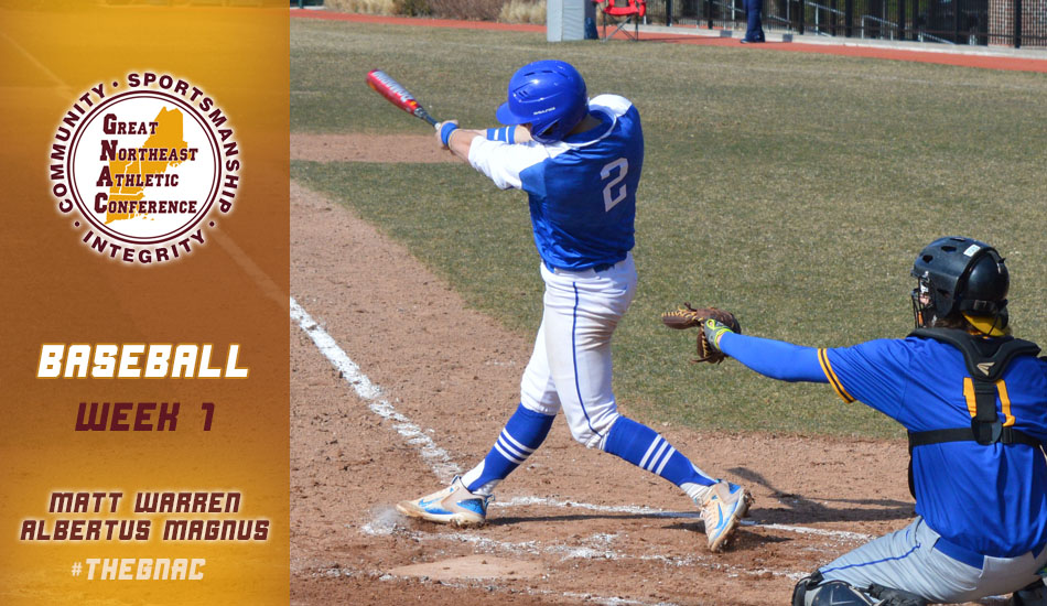 TheGNAC's tweet photo. BASEBALL | Albertus' @AMCAthletics) senior infielder Matt Warren &amp; rookie righthander Ike Flannery took the home Week 1 #TheGNAC honors: https://t.co/OdvwQbqbVD. https://t.co/KOir2kA8W3
