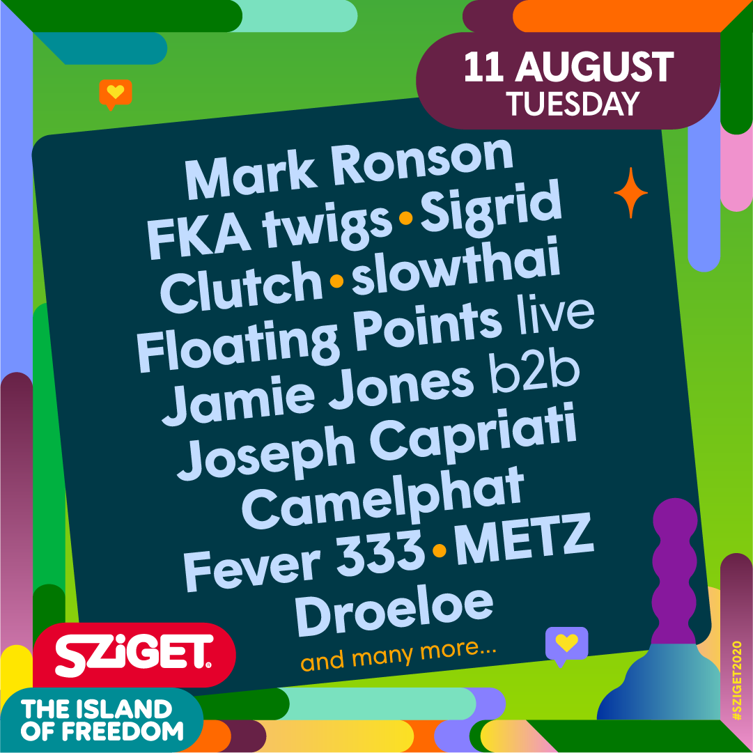 szigetofficial's tweet photo. Some of our artists for the closing day are giving enough reasons to join, but there are even more names to come!🔥 Get your daily ticket from tomorrow! #Sziget2020 https://t.co/lr7Rqm4O6y