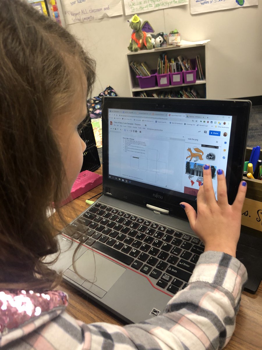 BrookeSpringma2's tweet photo. The students in my class had so much fun using Google Draw to create storycubes! They loved using their cubes to create some very fun stories. It was an exciting day of digital personalized learning. @KohrvilleKISD  #refuse2sink @KleinDigiLearn https://t.co/u42BxUS4Sg