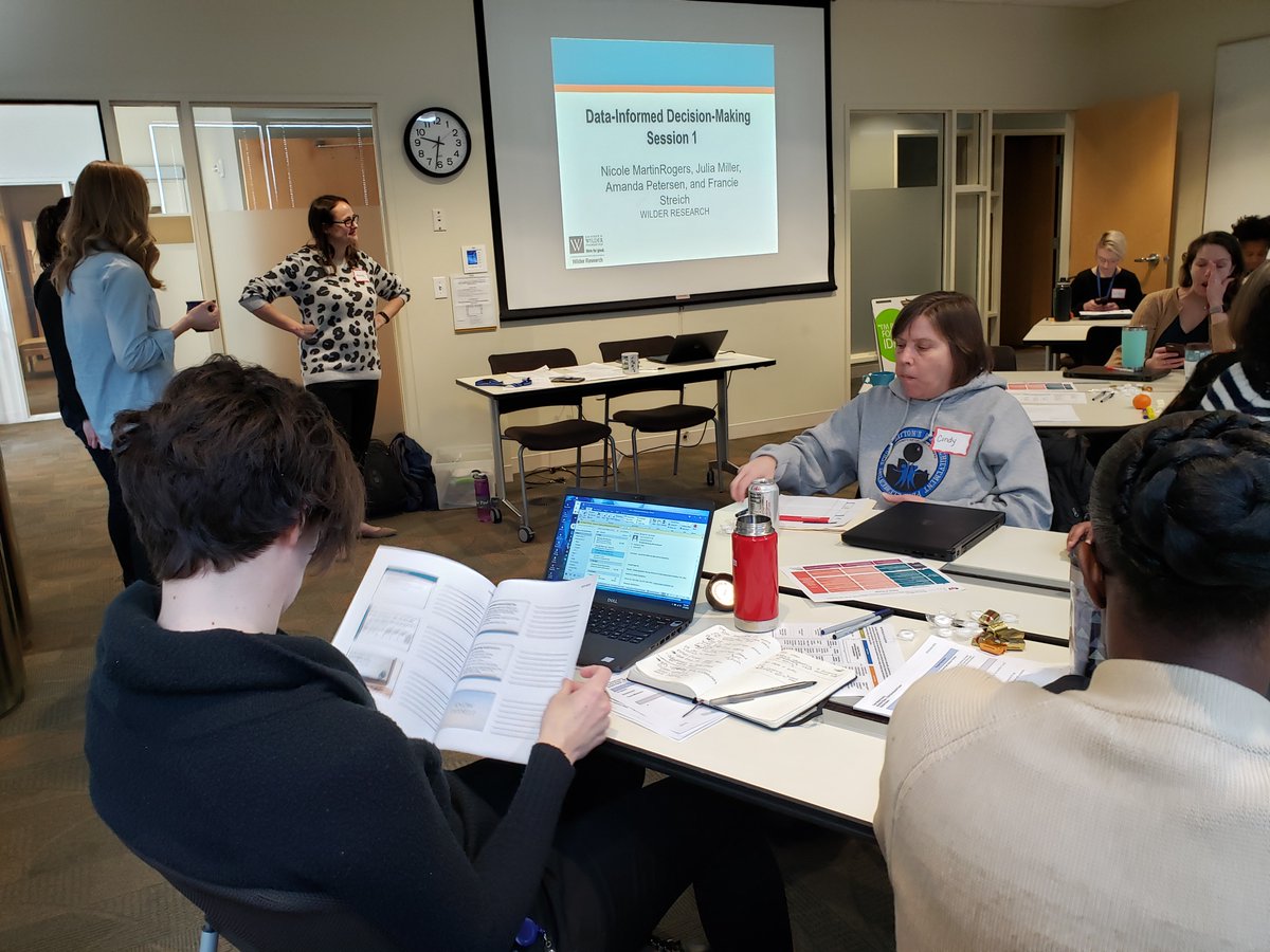 WilderFdtn's tweet photo. Wilder Research's data-informed decision making training for @WilderFdtn staff is teaching how to use data in day-to-day work to improve programs and services, and achieve better outcomes. Contact Wilder Research to learn how we can help you #MakeDataWork: https://t.co/0E7FQl9e1K https://t.co/IQamB05MGc