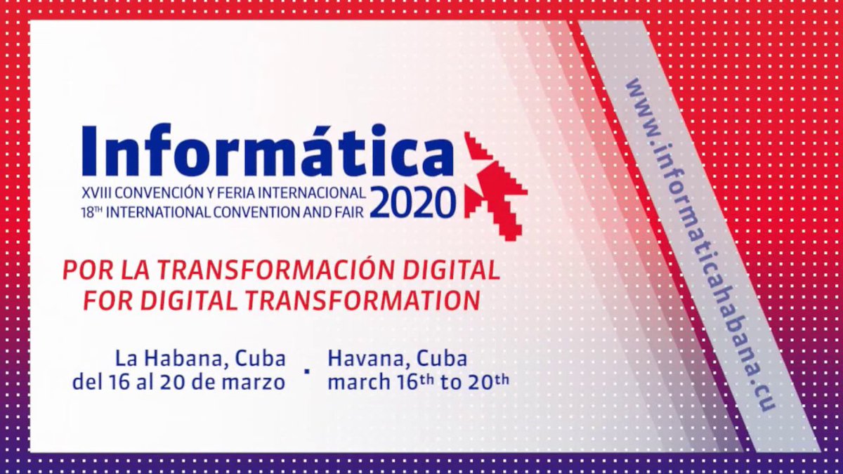 "Por la transformación digital" será el lema de esta edición de #Informática2020, que del 16 al 20 de marzo sesionará en el Palacio de Convenciones de La Habana, donde tendrán lugar 13 eventos generales. #CubaInformatiza <a href="/InformaticaHab/">Informática 2024</a> <a href="/MINCOMCuba/">Ministerio de Comunicaciones Cuba</a> <a href="/DiazCanelB/">Miguel Díaz-Canel Bermúdez</a> @WalterBG_uci
