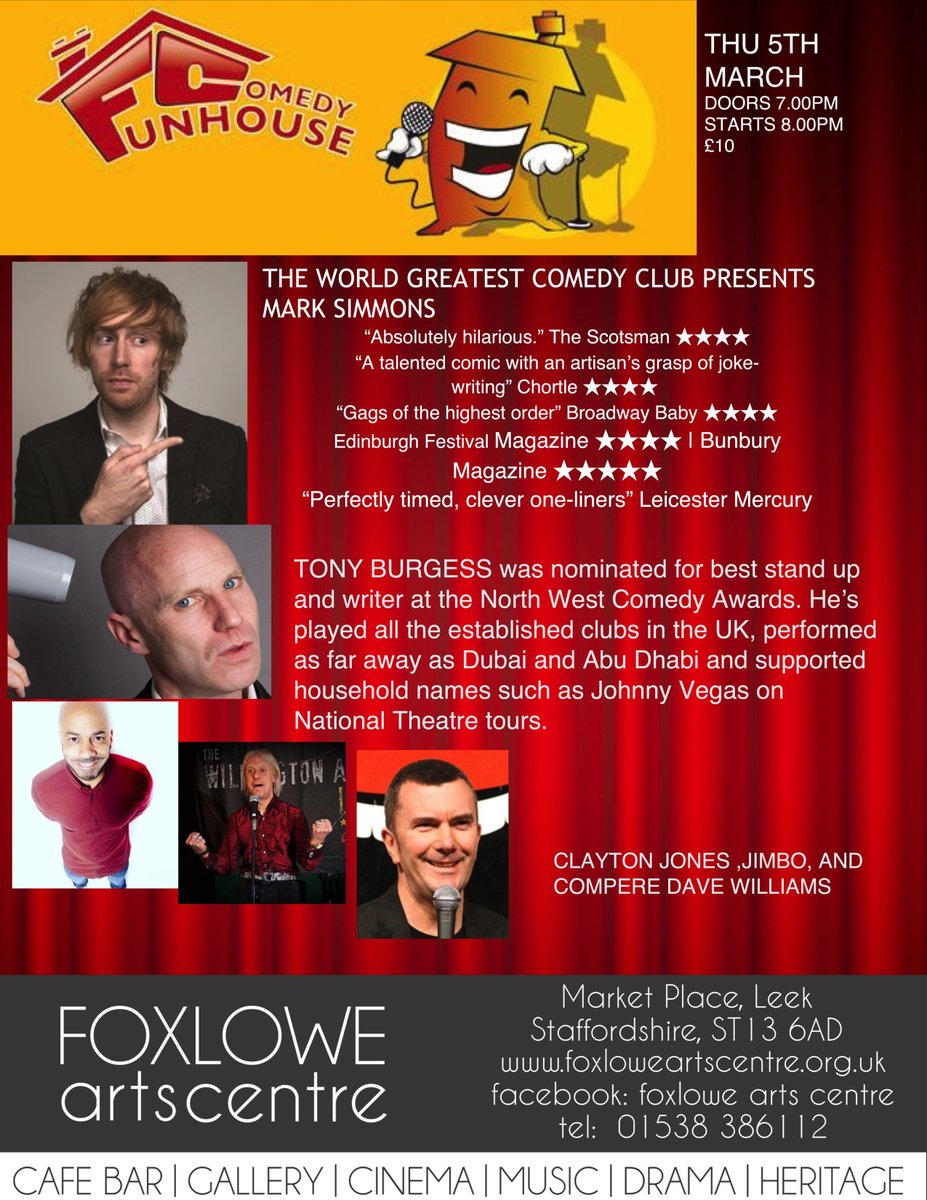 <a href="/FoxloweArts/">Foxlowe Arts Centre</a> <a href="/JokesWithMark/">Mark Simmons: UK Tour Now On Sale</a> <a href="/clayton13jones/">Clayton Jones</a> <a href="/standupdavew/">Dave Williams</a> Tony Burgess and jimbo!  great acts ! on Thursday 5th march