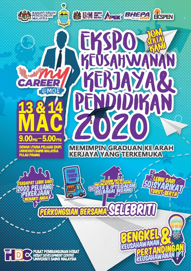 EKSPENUSM's tweet photo. The most awaited annual prestigious Career, Entrepreneurship and Education Expo 2020 (EKSPEN 2020) is back with a Bang!😃
 
Date : 13th &amp; 14th March
Time : 9.00AM - 5.00PM
Venue : Dewan Utama Pelajar (DUP) https://t.co/zSO9mW3ebN