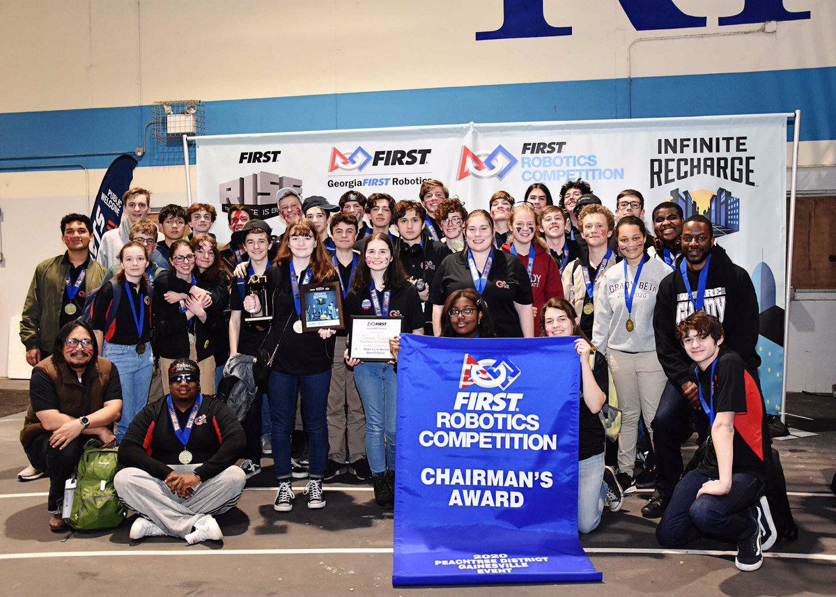 G3Robotics's tweet photo. We were ecstatic to take home a Chairman’s banner at the FRC Gainesville Qualifier and could not have done this without our sponsors: @generalelectric @Mailchimp @EarthlyDynamics @MotoSolutions @APSCTAE and more! https://t.co/0WIx1vYTrf