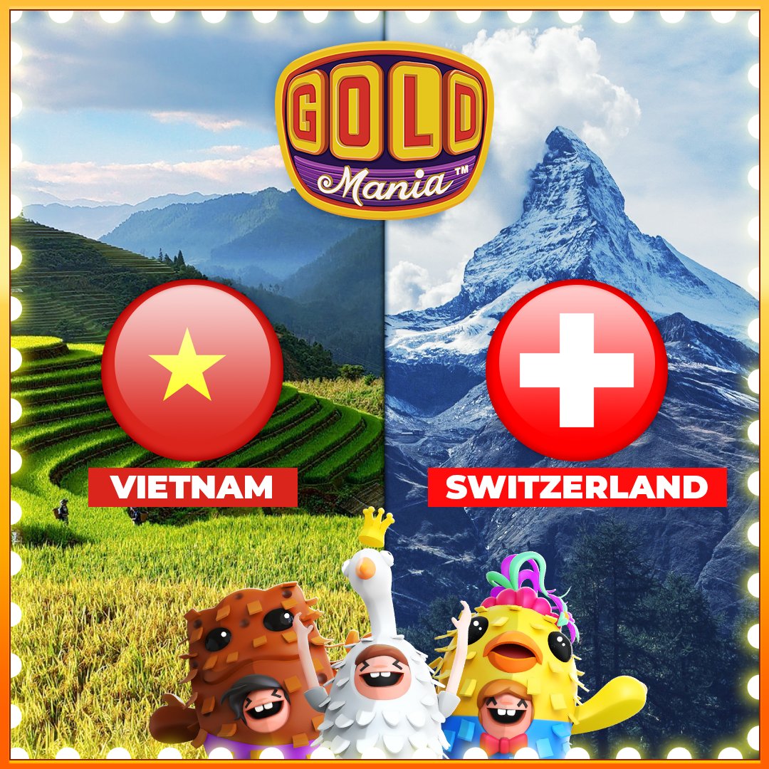 TrulySocialHQ's tweet photo. Happy Monday, Gold Maniacs! 👋 
How has the start of your week been?

We're excited to announce that 2 NEW COUNTRIES can now play #GoldMania!😍
You'll now be playing with players from #VIETNAM and #SWITZERLAND! 🇻🇳 🇨🇭 

Good luck and good gaming! 🕹️ 
#WinRealPrizes https://t.co/Vy4nq78dcr