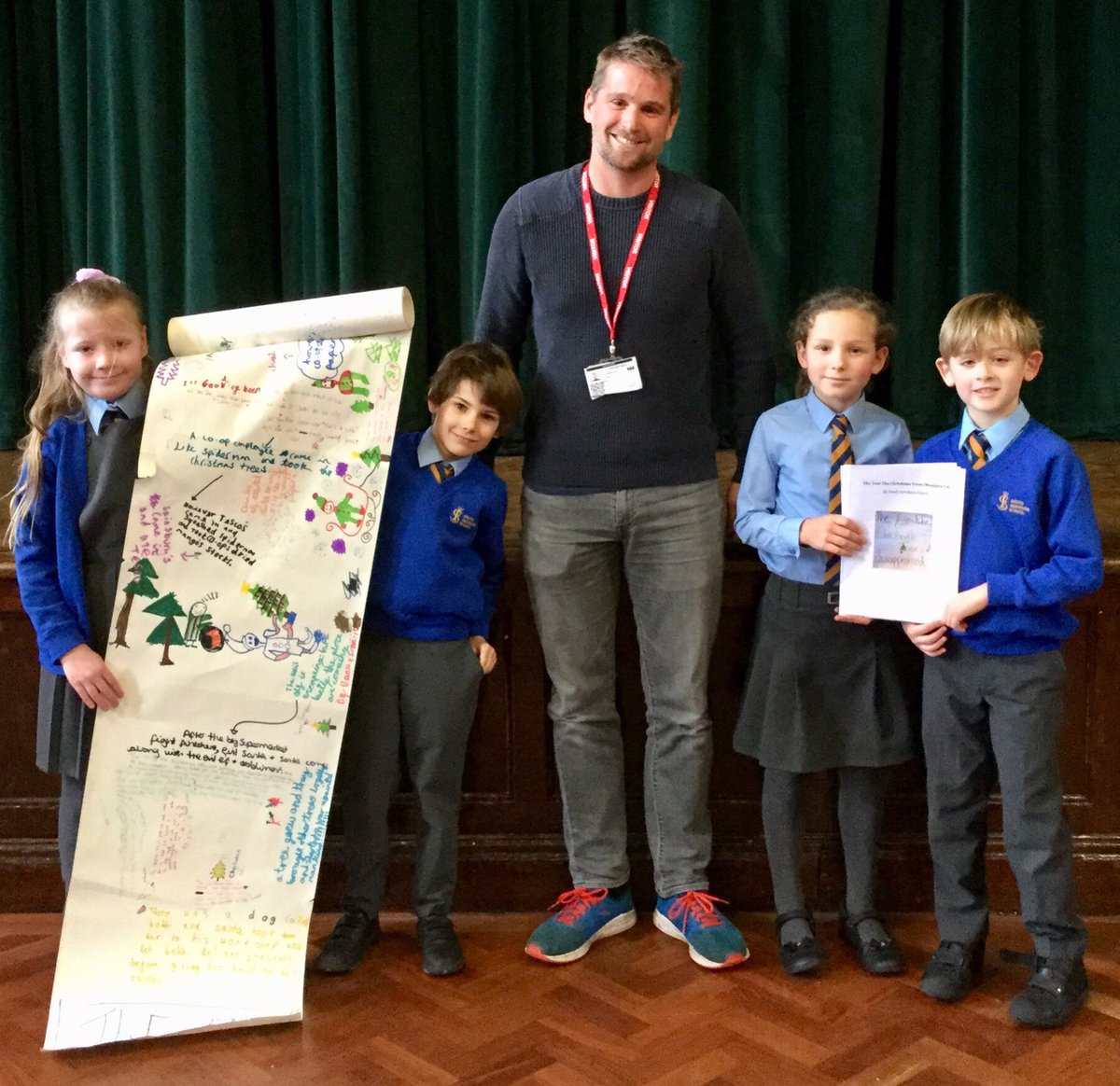 SouthFarnham's tweet photo. Thank you to author, Alex Eeles, for reading to the children. The story was an amalgamation of all the children’s writing from the Christmas Fair &amp; was a huge success with the school. Copies of the book will be available in the school libraries. #welovereading #WorldBookDay2020 https://t.co/SJIx4PotQj