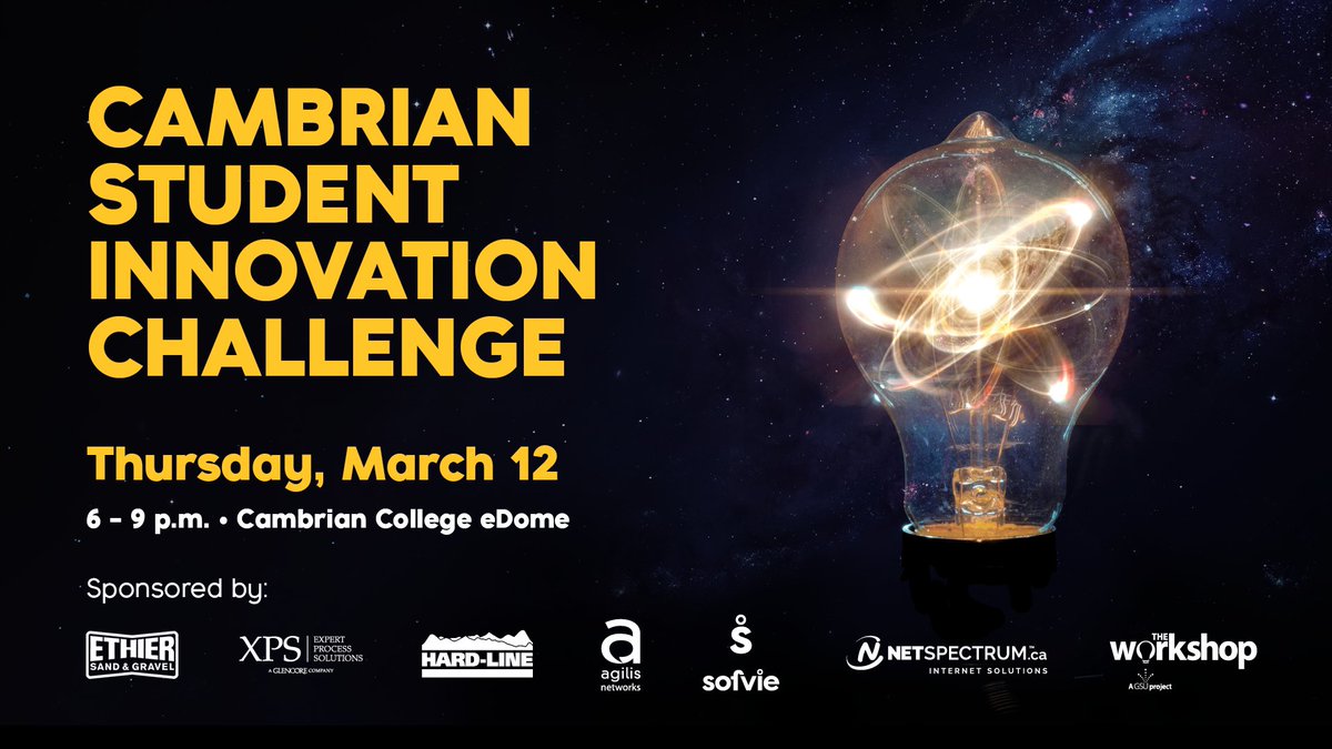 Join us <a href="/cambriancollege/">Cambrian College</a> on March 12 for our first-ever Student Innovation Challenge. Come out and cheer on our students as they pitch their innovative business ideas to a panel of expert judges for cash prizes. The event is free and open to the public cambriancollege.ca/events/cambria…