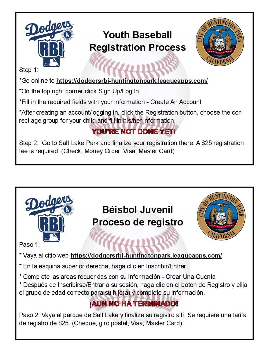 The City of H.P and Parks & Rec has partnered up with L.A Dodgers Foundation to bring enhanced baseball & softball programs.Dodgers RBI players receive free equipment, uniforms & much more.Cost $25! Register now buff.ly/32K4IrR or call (323) 584-6218 for more information.