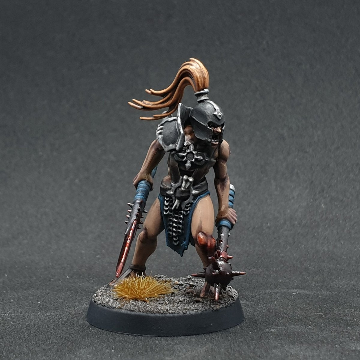 DeathcatCXLVII's tweet photo. PIt fighter with spear. Took a punt on the orange top knot, and thankfully it turned out better than I expected.
#PaintingWarhammer #Warmongers #Warcry #ageofsigmar #darkageofsigmar #spiretyrants #loreofyss #chaos #chaosundivided #slavestodarkness https://t.co/SN6SRnnpl8