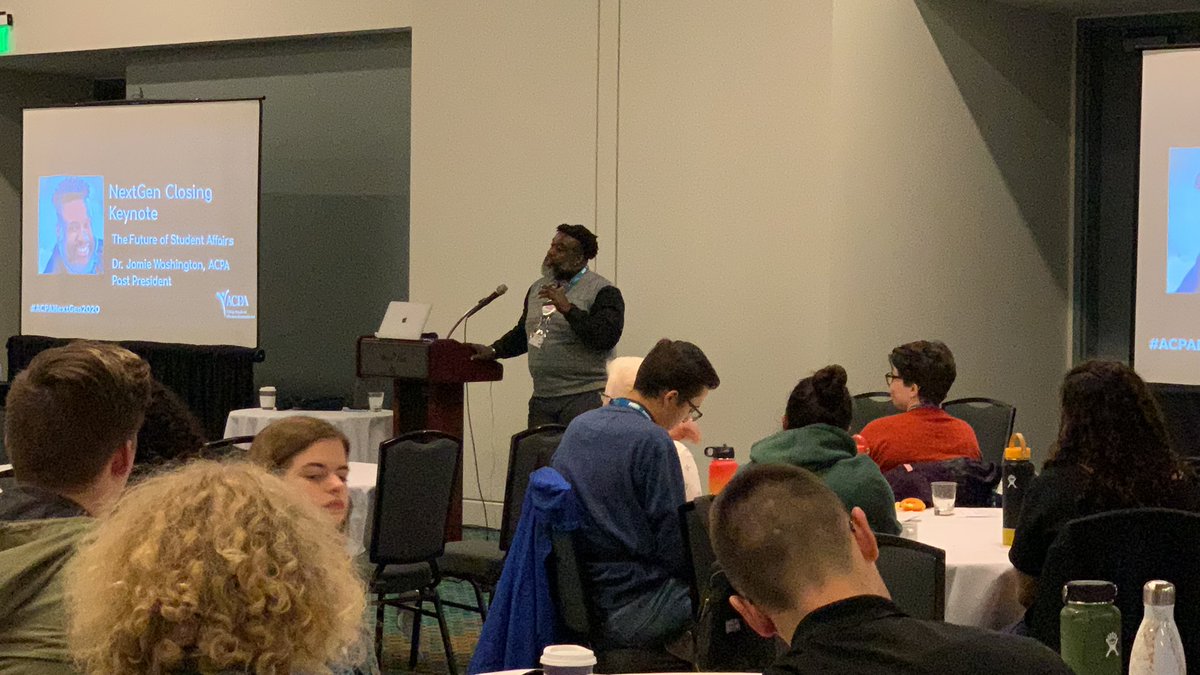 The one and only @revdrJamie closes out the #ACPANextGen2020 institute speaking on the Future of Student Affairs to the future of our profession. We are honored to have him in this space with us today! #ACPA20