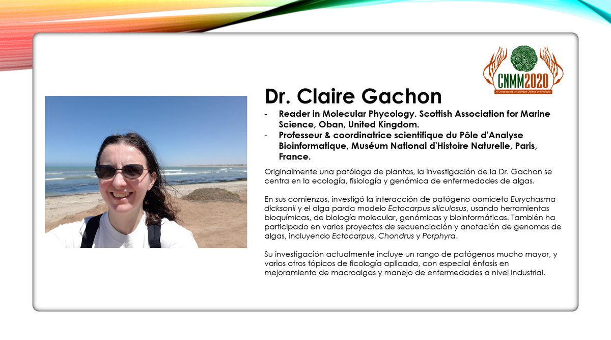 cnmm2020's tweet photo. Tenemos confirmación de nuestra segunda keynote speaker: Claire Gachon de @SAMSoceannews y el Museo de Historia Natural de Francia nos vendrá a contar su experiencia con enfermedades de algas con @GENIALG_EU y @GlobSeaweedSTAR. Feliz de tenerte en nuestro #CNMM2020 https://t.co/Gvq5Dq2DQo