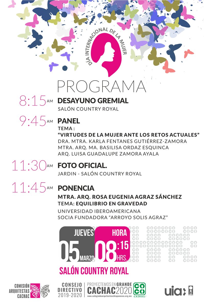 SoyCACHAC's tweet photo. El Colegio de Arquitectos Chiapanecos A.C. que preside el Arq. Hermilo Bedrán y la Comisión de Arquitectas CACHAC que coordina la Arq. Gricelda Mercado @mgrys16 presenta a:
Mtra. Arq. Ma. Basilisa Ordaz Esquinca, Panelista del tema "Virtudes de la Mujer ante los retos actuales" https://t.co/RC6n70tkwS