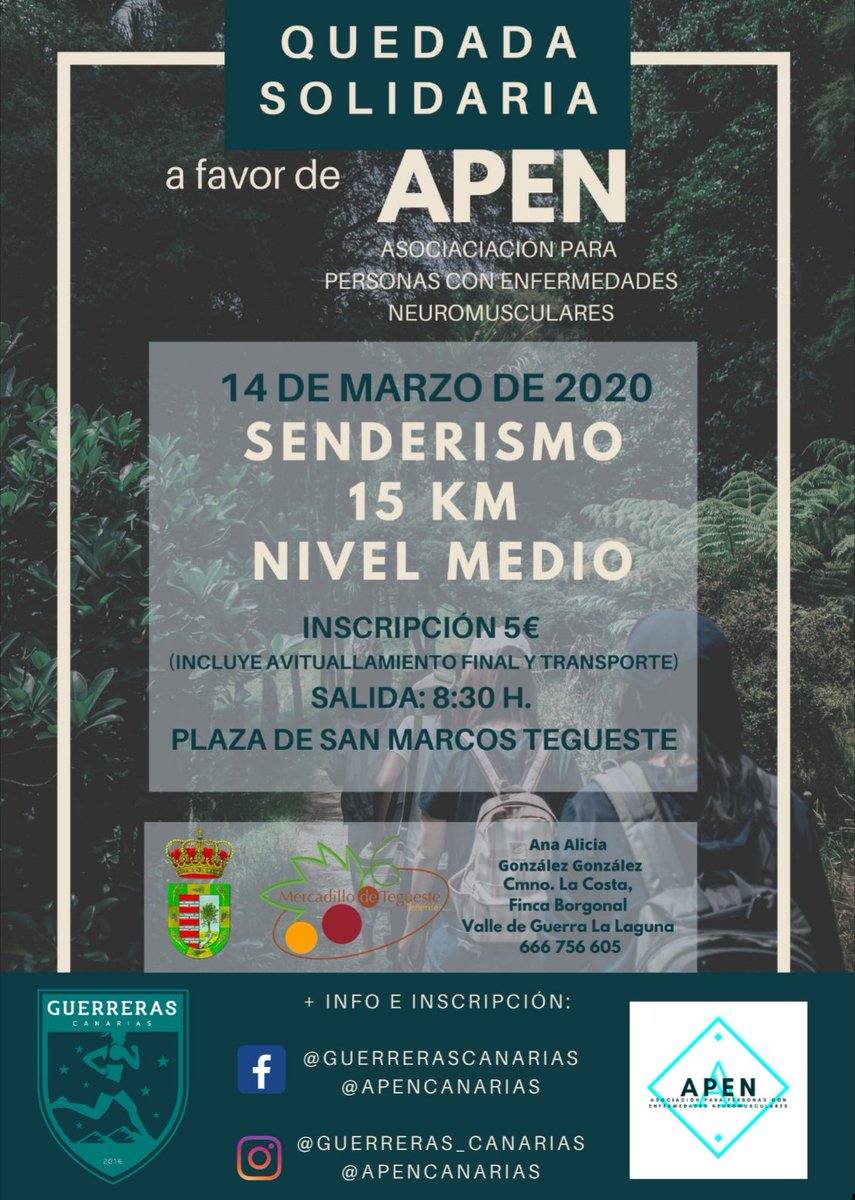 Guerreras Canarias (@guerrerascanar) on Twitter photo Pateo Solidario a favor de @apencanarias. Información ampliada en Instagram y Facebook. Gracias a los colaboradores: Ayuntamiento de la Villa de Tegueste, <a href="/MercaTegueste/">Ⓜ️ercadillo de Tegueste</a>, Ana Alicia Glez Glez y Radio Norte Fm. Y gracias <a href="/DesafioCaserios/">@DesafioCaseriosDeAnaga</a> por visibilizar la asociación. Pateo Solidario a favor de @apencanarias. Información ampliada en Instagram y Facebook. Gracias a los colaboradores: Ayuntamiento de la Villa de Tegueste, <a href="/MercaTegueste/">Ⓜ️ercadillo de Tegueste</a>, Ana Alicia Glez Glez y Radio Norte Fm. Y gracias <a href="/DesafioCaserios/">@DesafioCaseriosDeAnaga</a> por visibilizar la asociación.