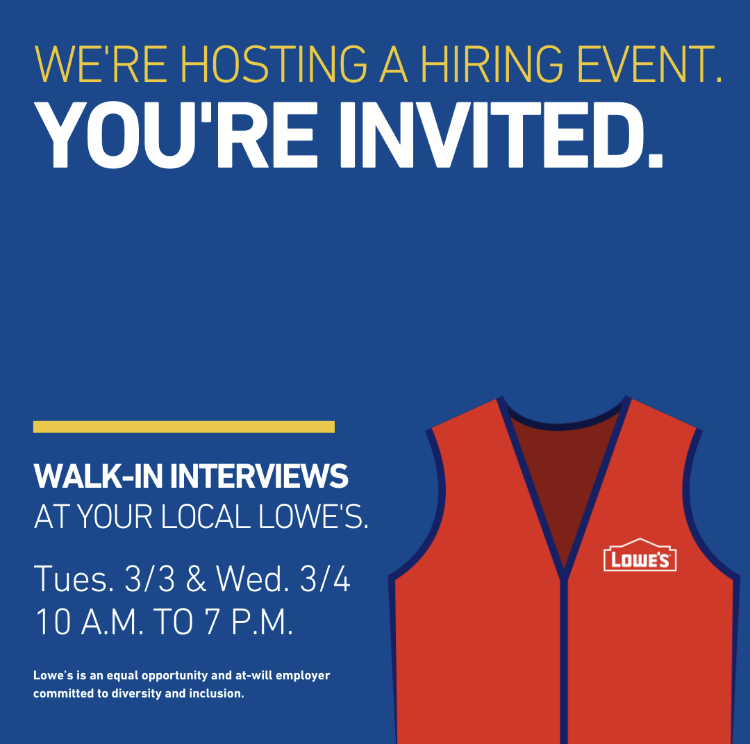 jamie_lutsko's tweet photo. Looking for a new #career this #spring? Stop by your local #lowes store this week for our #HiringEvent! 10am to 7pm both days! #lowescareers #nowhiring #allin #WinSpring #mainejobs #nhjobs
You can apply online in advance at https://t.co/8WQ0lZXhCo https://t.co/yx3Z48JEU3