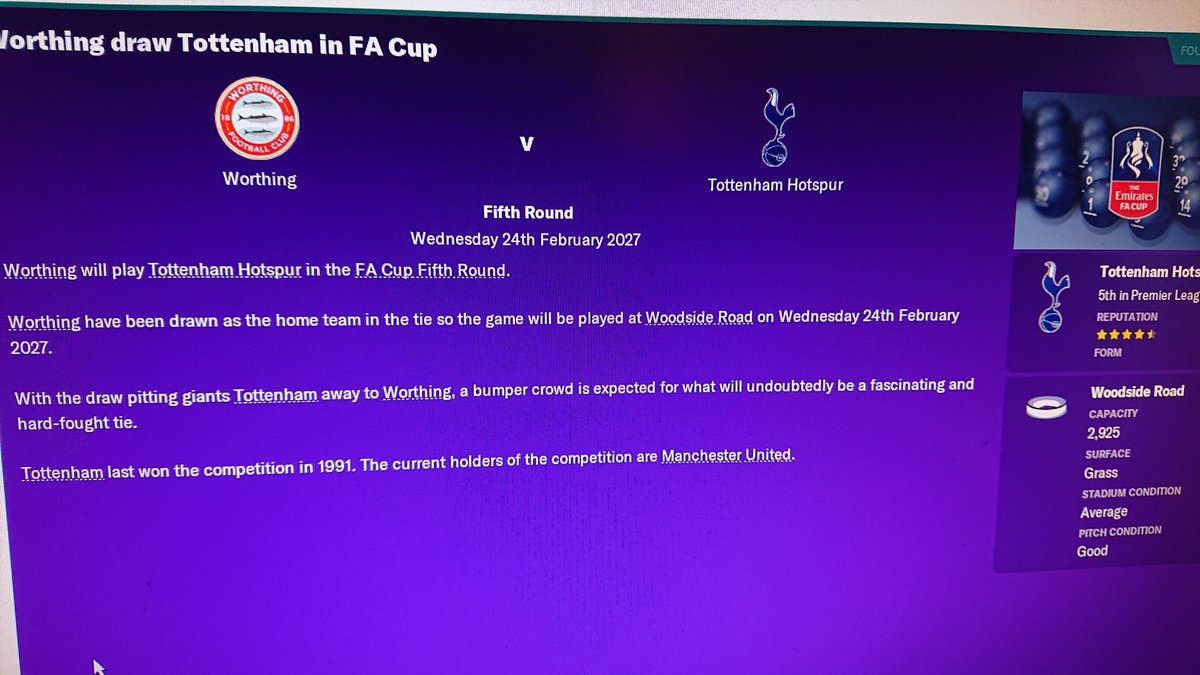 In the conference national and rebuilding the finances and squad through youth. 2027 and a good cup run!  #FM20  #FACup  