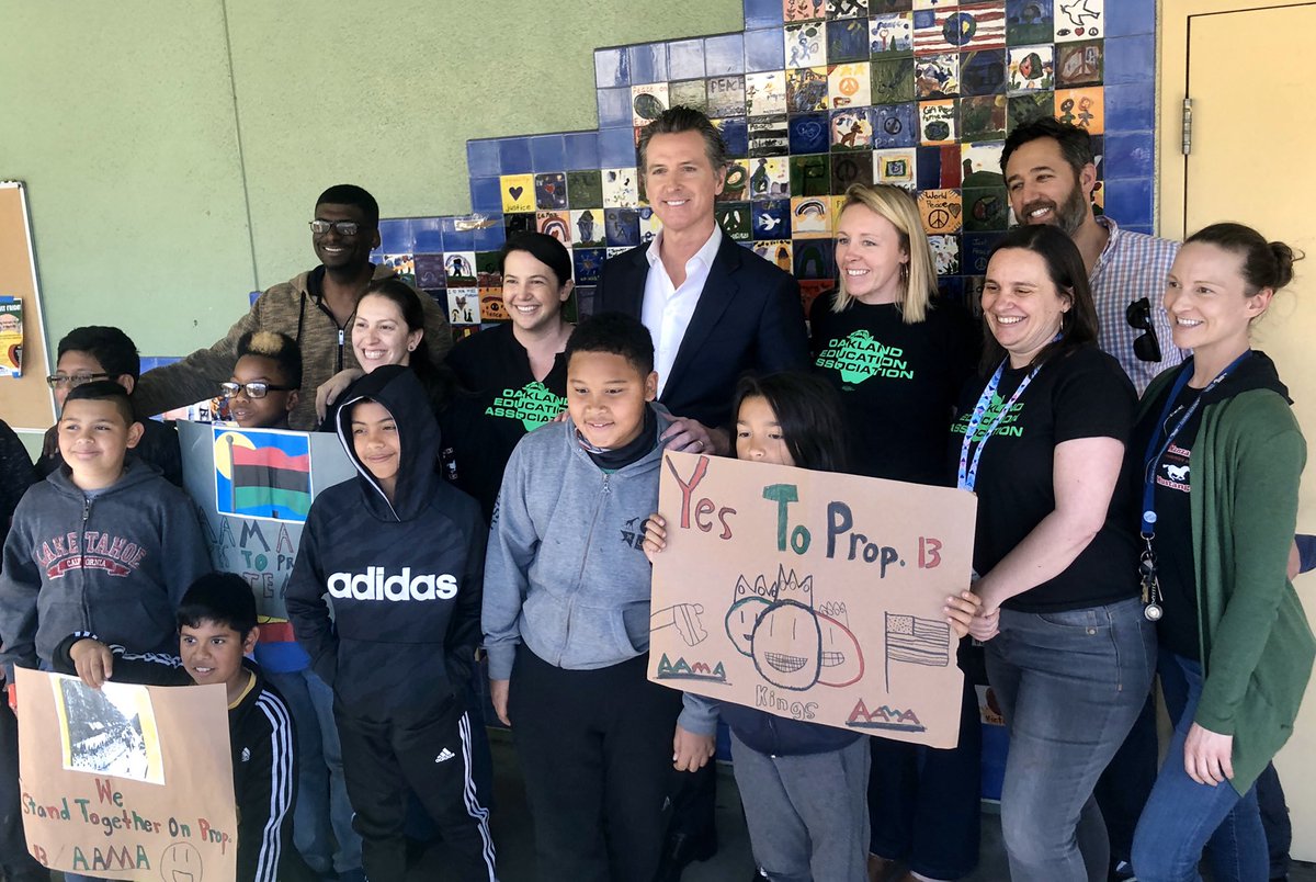 WeAreCTA's tweet photo. The governor’s GOTV tour has landed in Oakland, where @GavinNewsom and local leaders including @OaklandEA President Keith Brown are standing together to urge voters to say @YesOnProp13 for our students! 🗳 #VotePublicEd #SafeSchoolsHealthyLearning #WeAreCTA https://t.co/9PPQ4fzOQ3