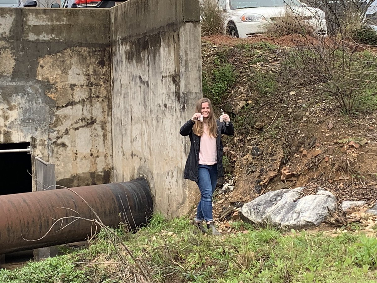 brantef's tweet photo. The rain stopped, sun came out &amp; we put some native plants planted along Parkerson Mill Creek. We also met an undergrad research fellow taking E. coil samples #water #nativeplants #creekfun https://t.co/HudhoDtpQq