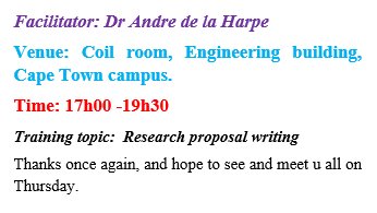 UPF_CPUT's tweet photo. Dear Postgraduate students and Candidates

It is our pleasure to announce to you the first 2020 Ubuntu Postgraduates Forum training session scheduled for this coming Thursday 05 March 2020.
Facilitator: Dr Andre de la Harpe
Click 👇 to learn more...... https://t.co/wZ7FE0cGOv