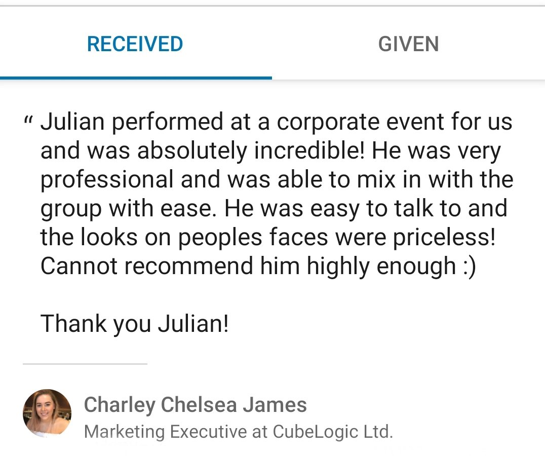 MagicalJulian's tweet image. I love to receive great feedback from my clients 🙏

#CorporateEvents
#CubeLogic 
@Cube_Logic