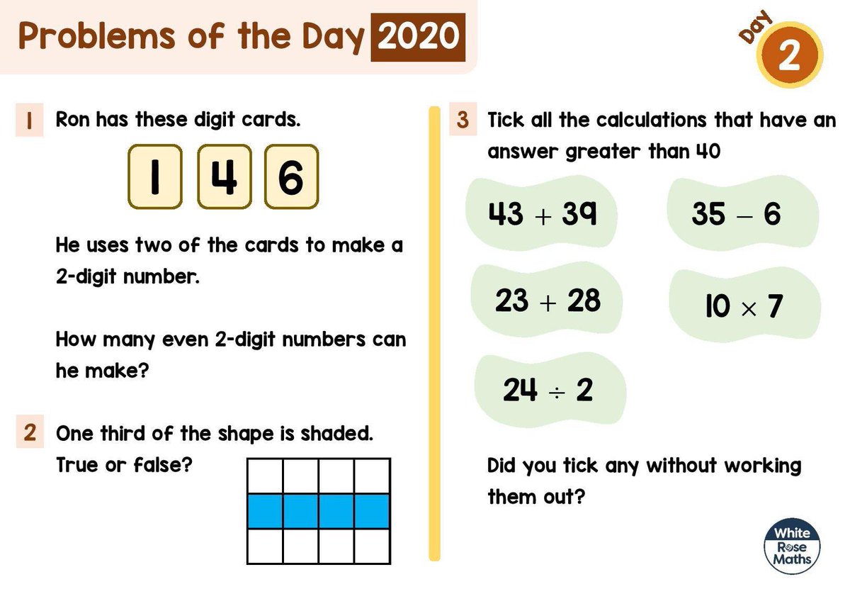 TheOaksCPBeech's tweet image. Tomorrow’s challenge saved ready! I was super impressed with how quickly Year 2 answered the question from day 1. @TheOaksCP @WhiteRoseMaths #dailychallenge #maths #problemsoftheday