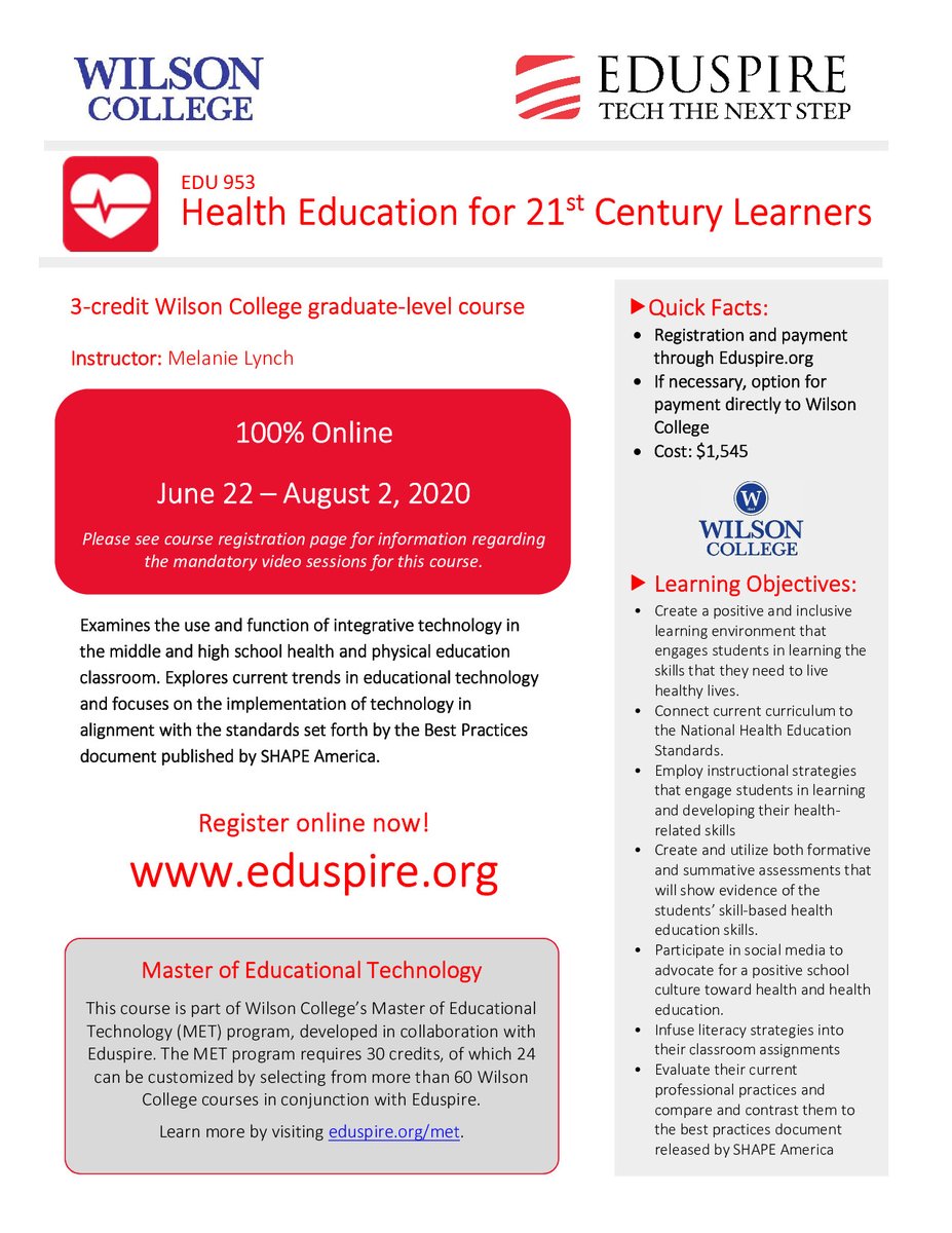 Who wants to take my online grad class this summer? It will help you deliver tech-driven #healtheducation & learn @SHAPE_America #bestpractices w/ this online #teacherPD course this Summer bit.ly/2aYaf2Y #edtech #K12ed