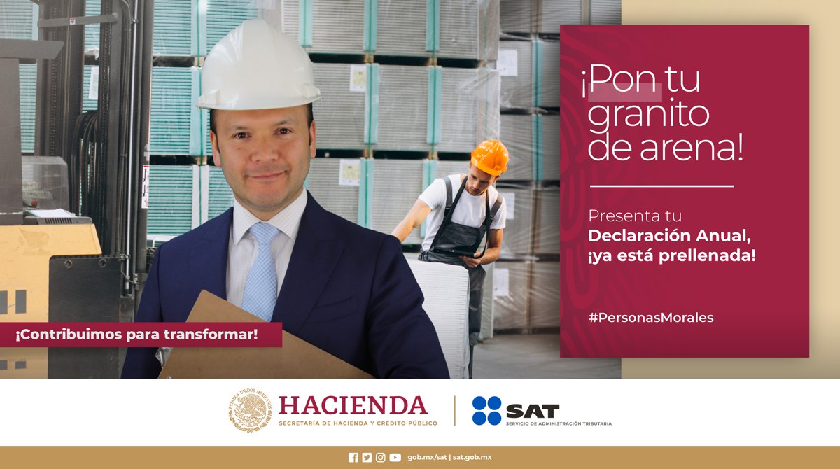 SATMX's tweet photo. Recuerda que, con tu aportación eres parte de la transformación de México. 

Presenta tu Declaración Anual para personas morales. #DA2019 https://t.co/Batw5FebEv