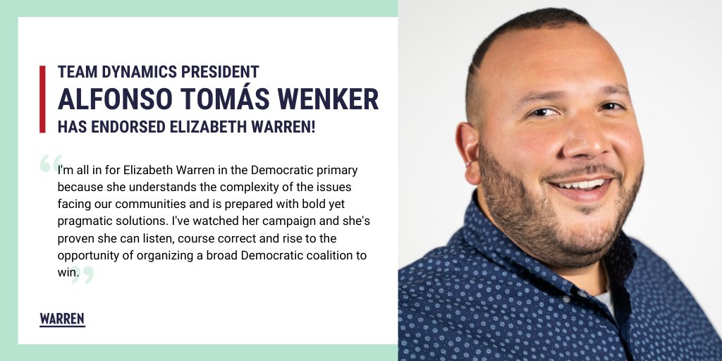 persistMN's tweet photo. "Elizabeth Warren understands the complexity of the issues facing our communities. I've watched her campaign and she's proven she can listen, course-correct and rise to the opportunity." β @alfonsowenker, President, @teamdynamicsllc
#MNforWarren
#WarrenWins
#ChooseWarren https://t.co/VDH6RZntG8