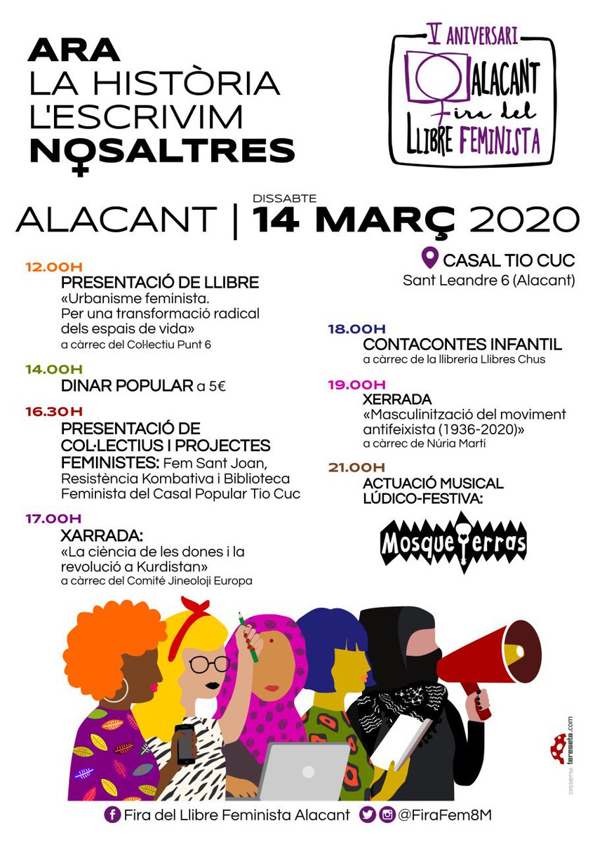 FiraFem8M's tweet photo. El #8M i la resta de l'any, la història l'escrivim nosaltres! Compte enrere en marxa, el pròxim dissabte 14 de març us esperem a totes a la V edició de la Fira del Llibre #Feminista al carrer Sant Leandre 6 d'Alacant! https://t.co/V4rUuoYVid